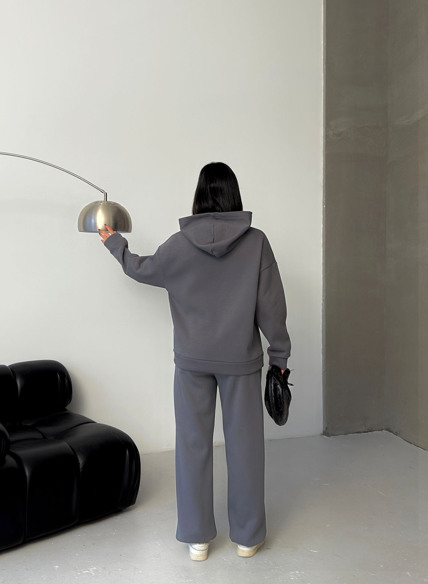 Nakış Detaylı 3 İplik Şardonlu Eşofman Takımı-ANTRASİT ek resim