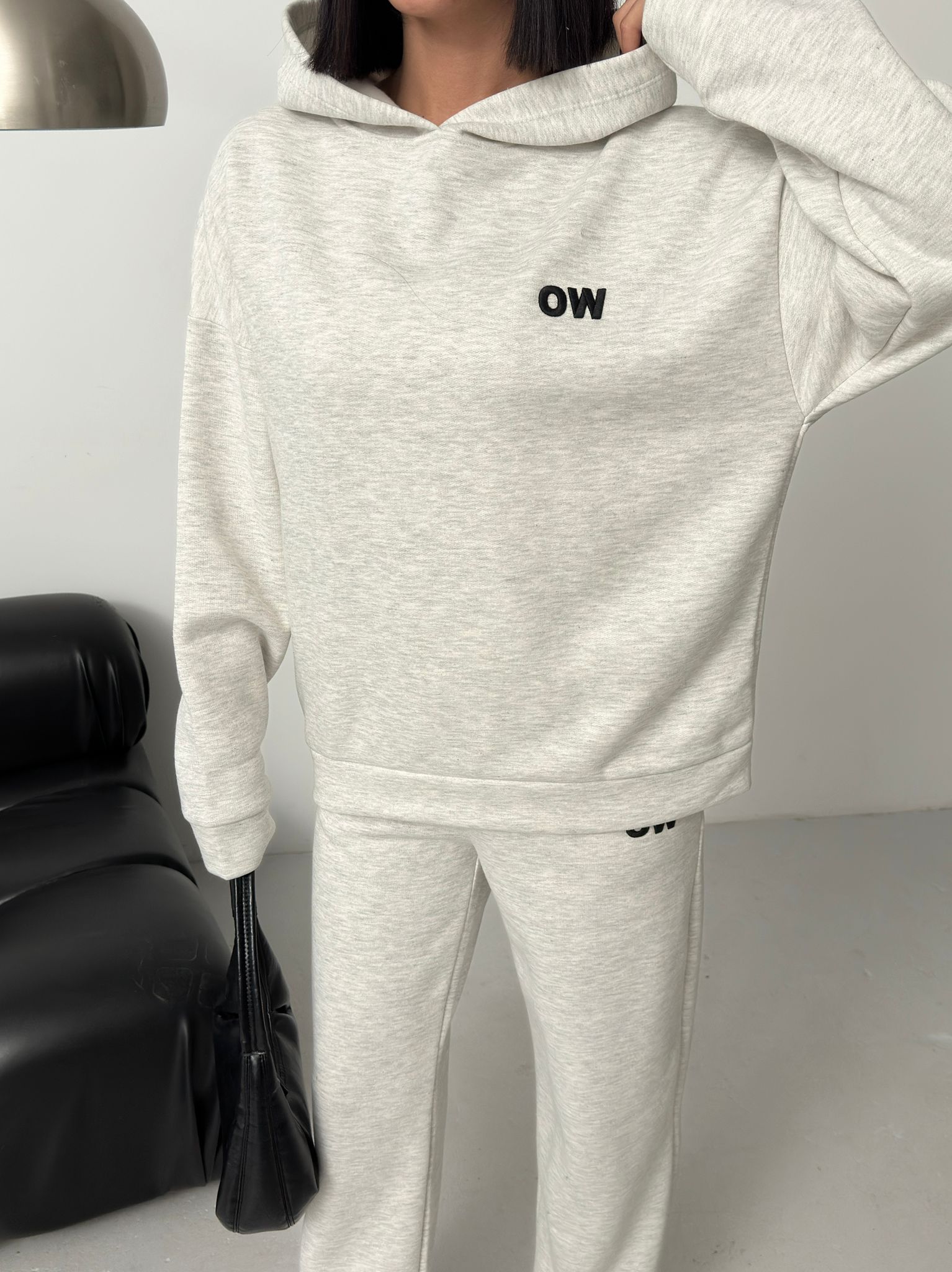 Nakış Detaylı 3 İplik Şardonlu Eşofman Takımı-GRİ MELANJ ek resim