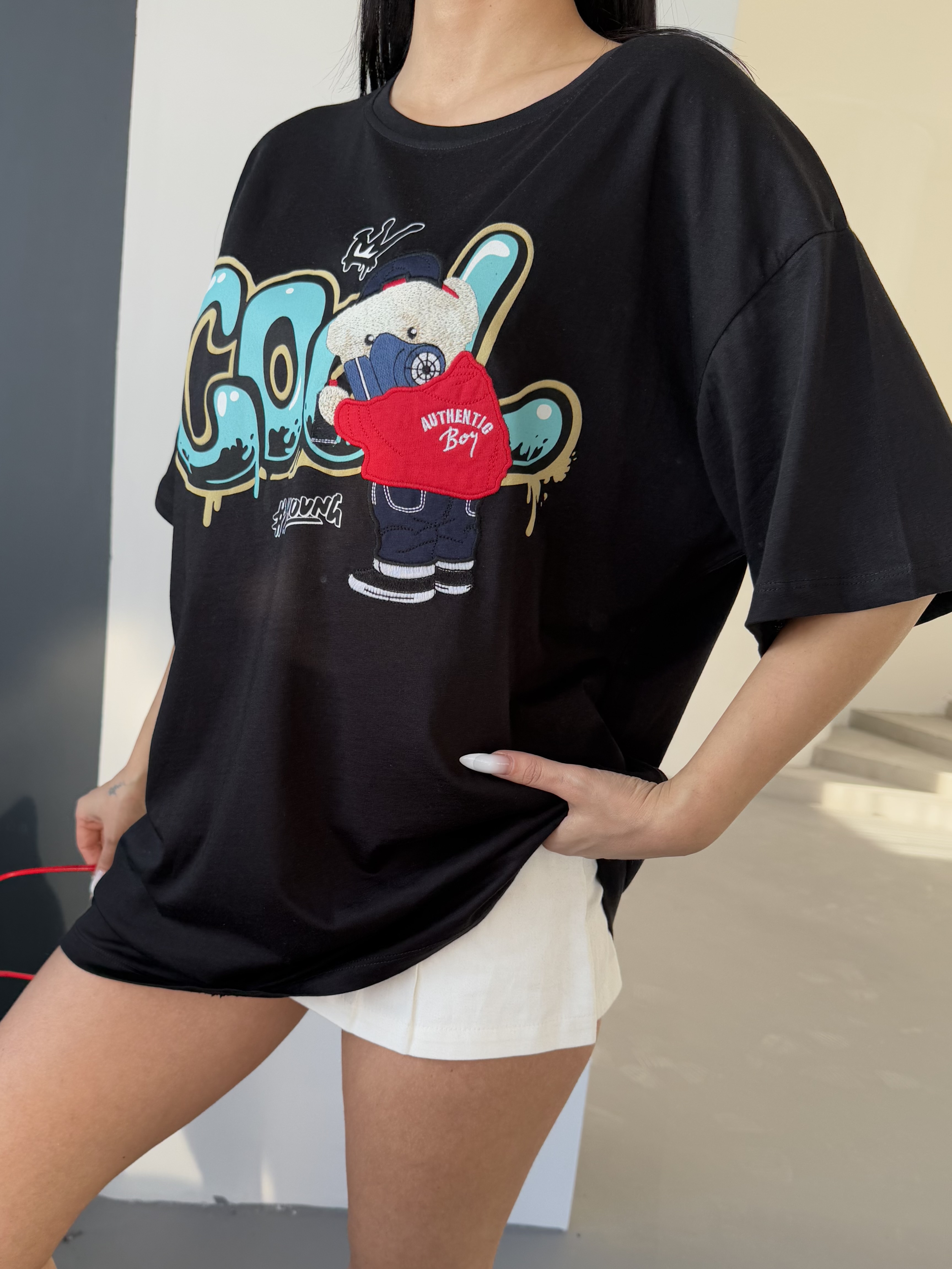 Unisex Baskı Nakışlı Oversize Pamuklu Bisiklet Yaka T-Shirt ek resim