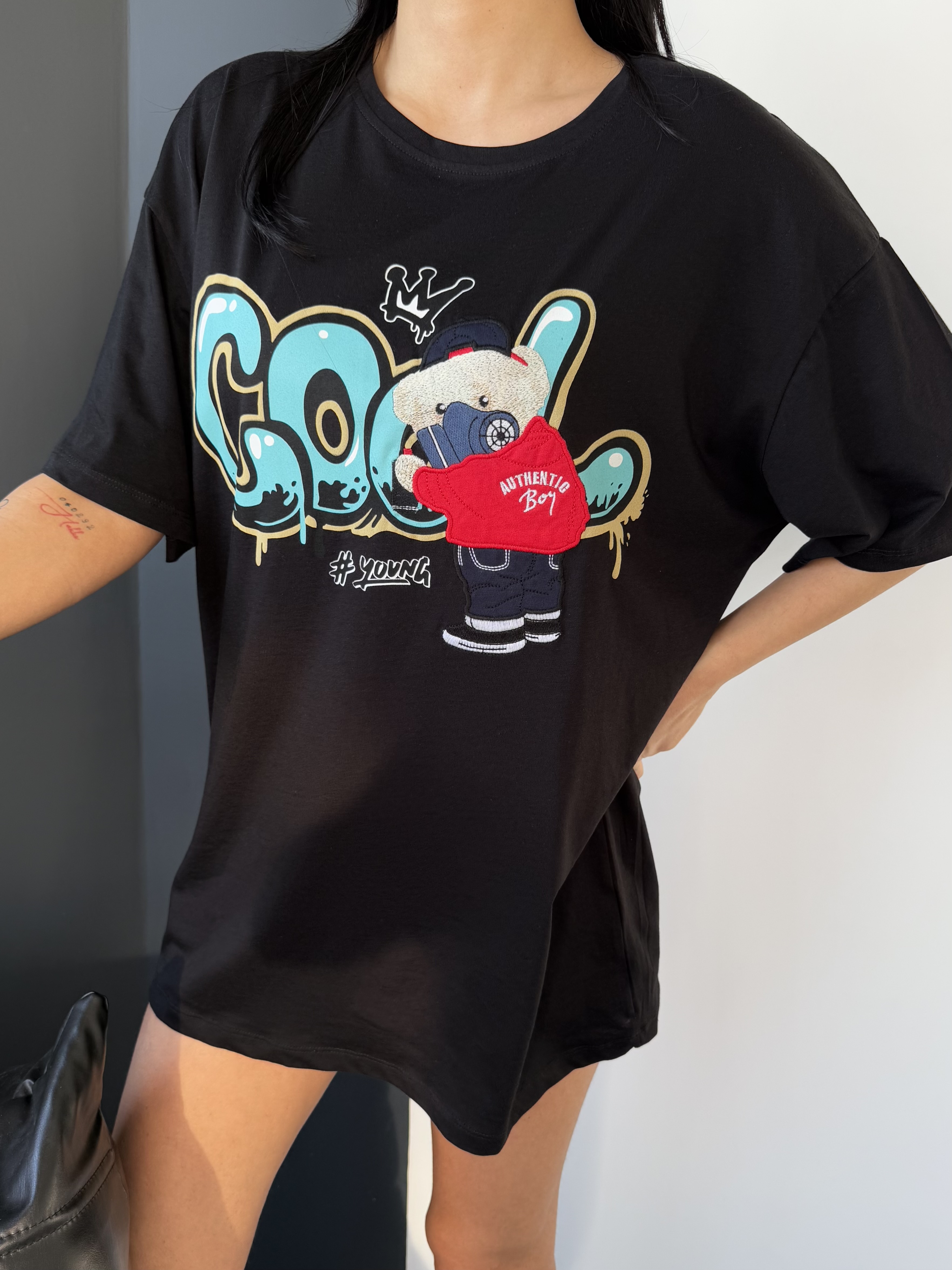 Unisex Baskı Nakışlı Oversize Pamuklu Bisiklet Yaka T-Shirt ek resim