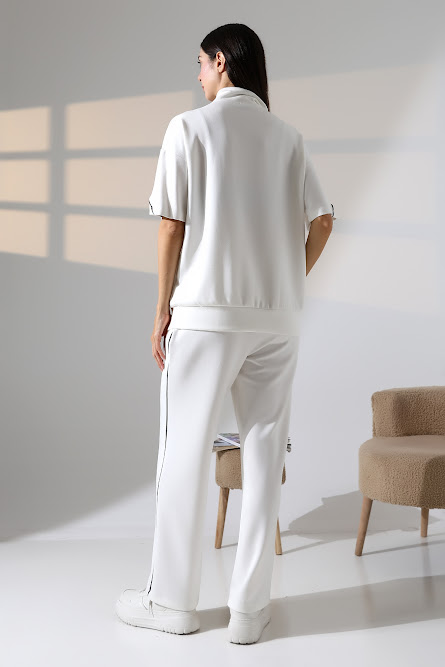 Şerit Detaylı Beyaz Kadın Eşofman Takımı ek resim