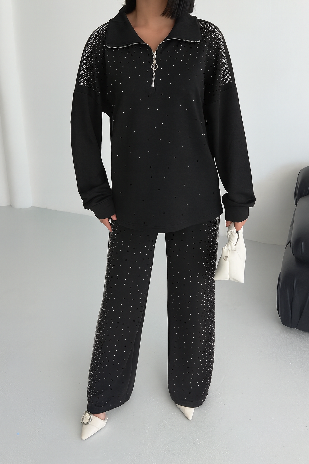 Siyah Ultra Premium Soft Touch Taşlı Takım ek resim