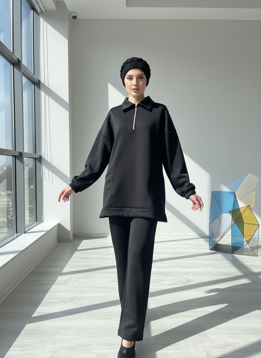 SCUBA CEP DETAYLI FERMUARLI OVERSİZE 2Lİ TAKIM ek resim