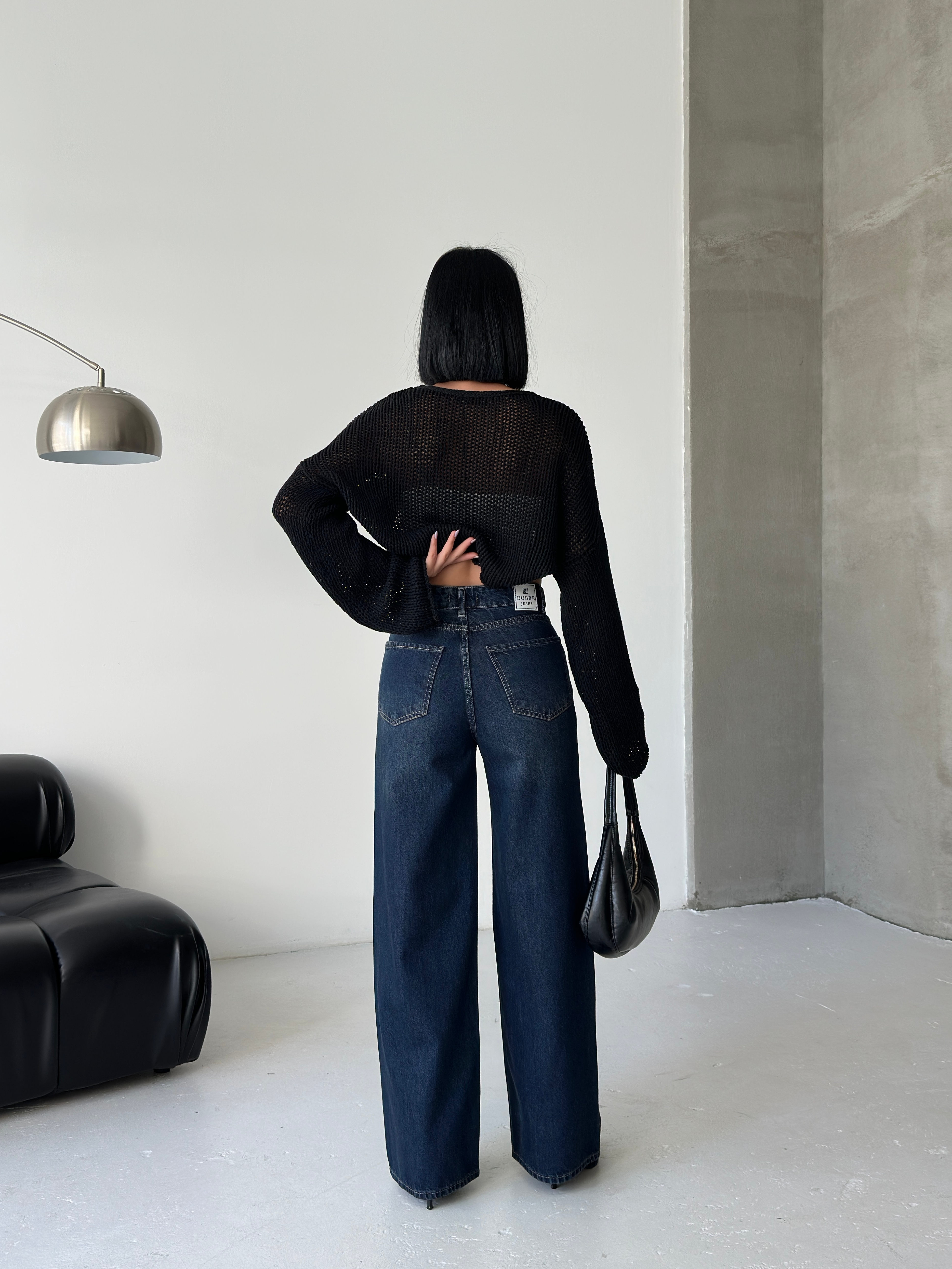 Yüksek Bel Geniş Paça Antrasit Denim Jean-0163 ek resim