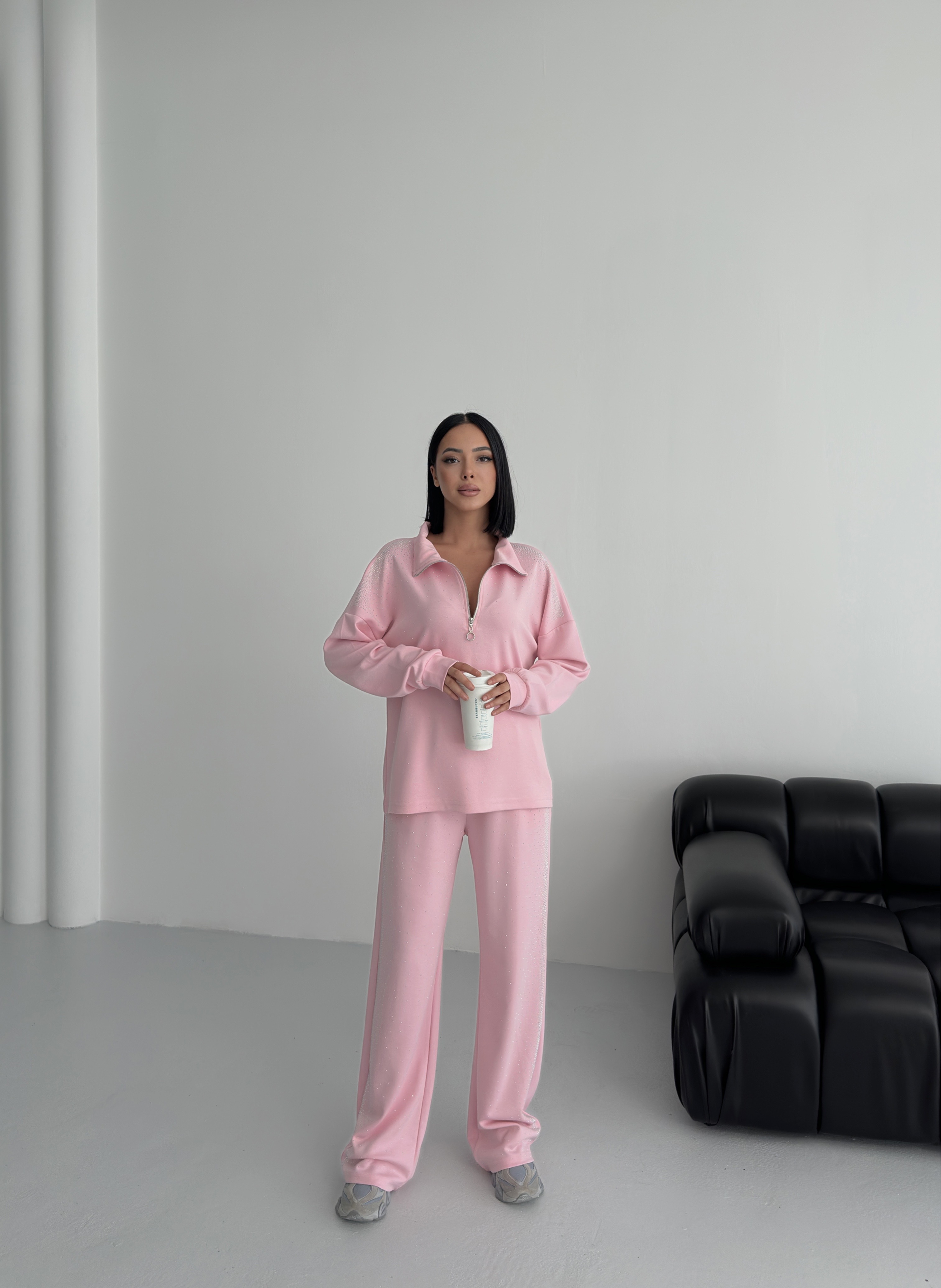 Pembe Ultra Premium Soft Touch Taşlı Takım ek resim