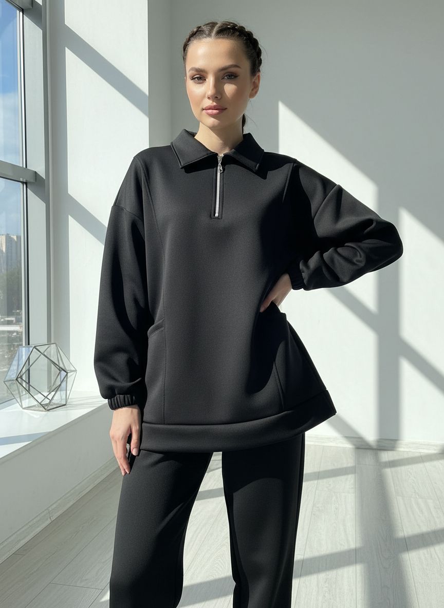 SCUBA CEP DETAYLI FERMUARLI OVERSİZE 2Lİ TAKIM ek resim